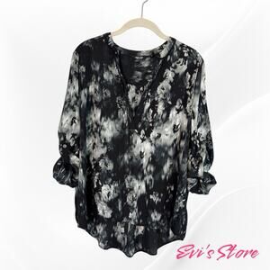 Simply Vera Wang Women's Black White Grey Abstract Tunic Blouse Sz P XL